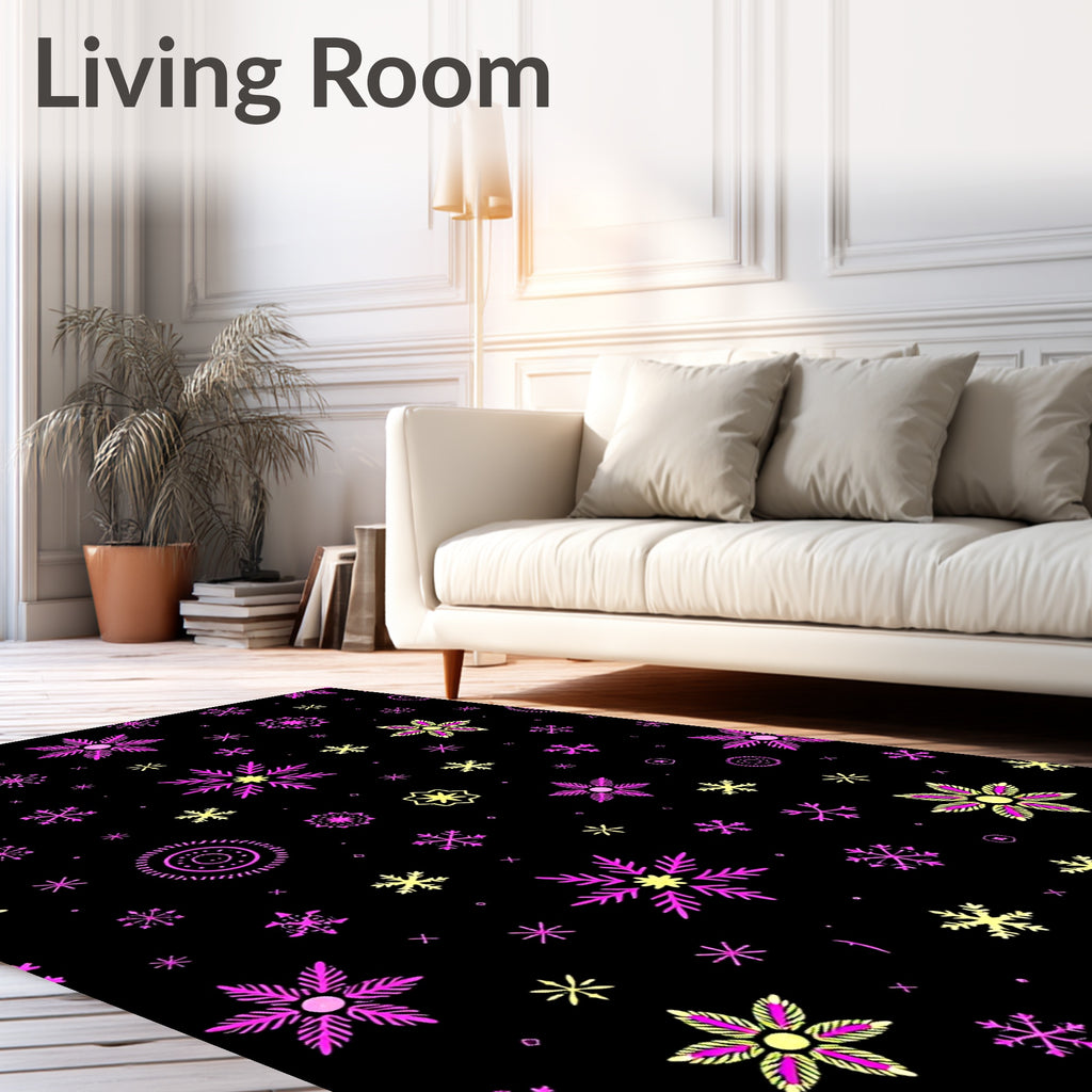 Pink Yellow Snowflake Scatter Rug