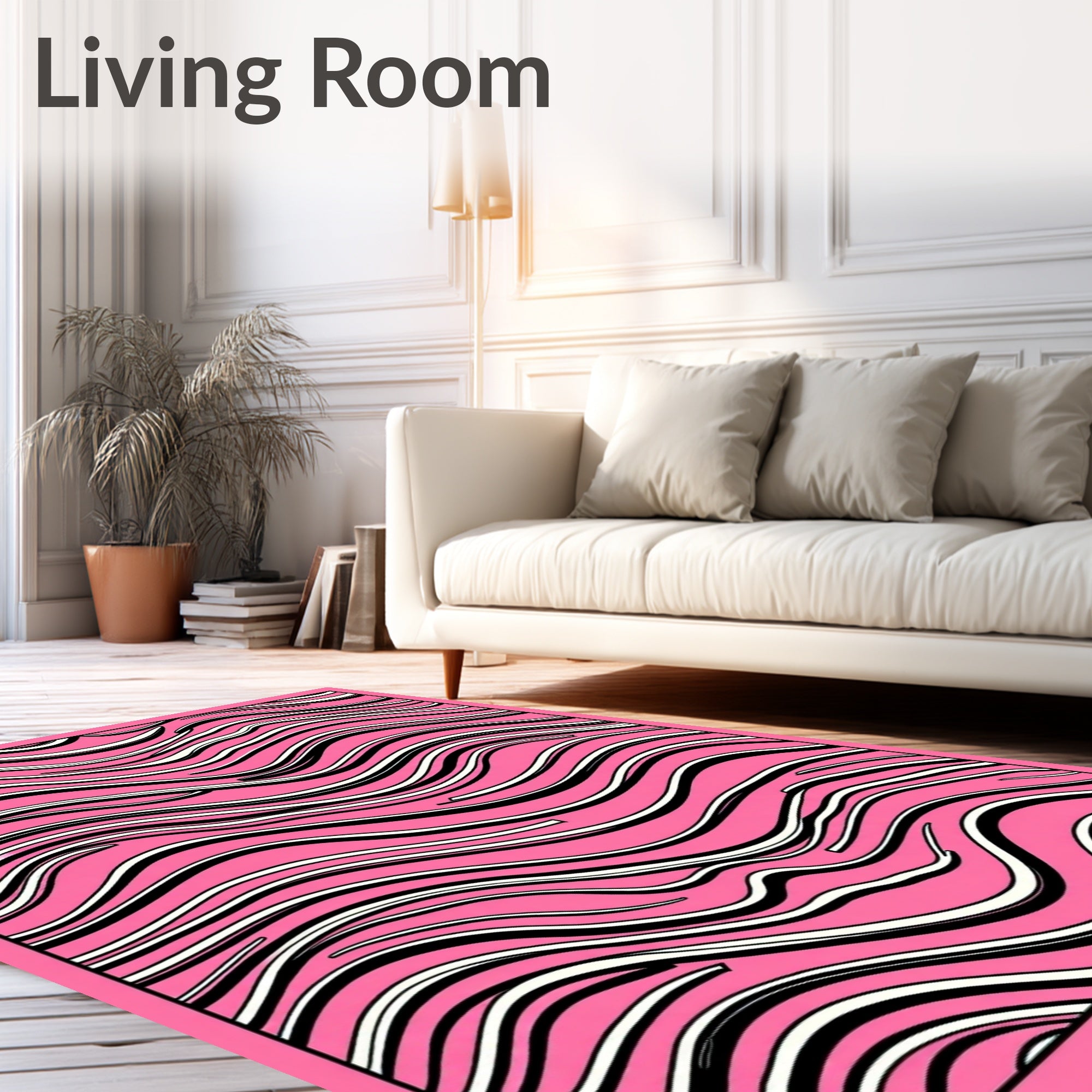 Modern Pink Zebra Stripe Design Rug