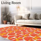 Orange Yellow Floral Geometric Pattern Rug
