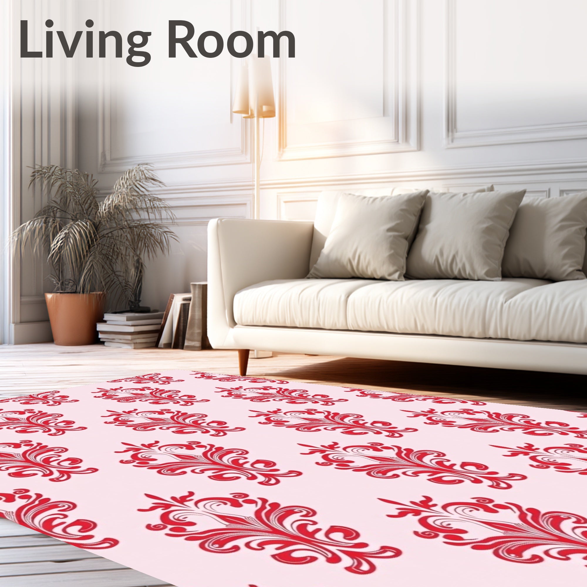 Red Floral Damask Allover Repeat Rug