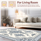 Ornate Blue Ivory Filigree Pattern Rug
