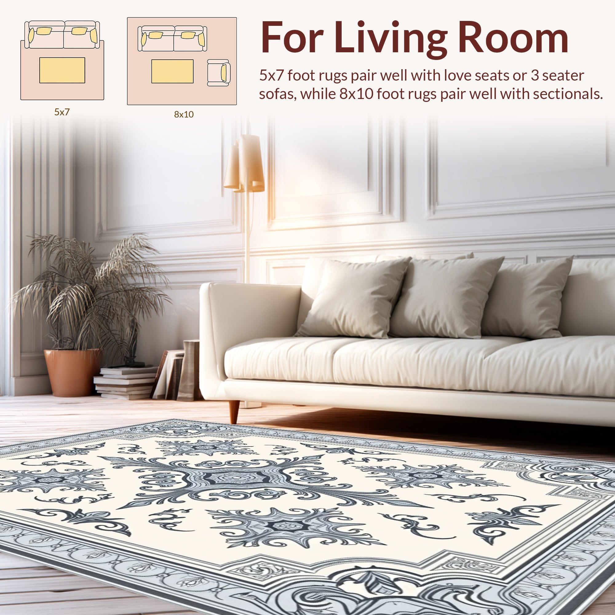 Ornate Blue Ivory Filigree Pattern Rug