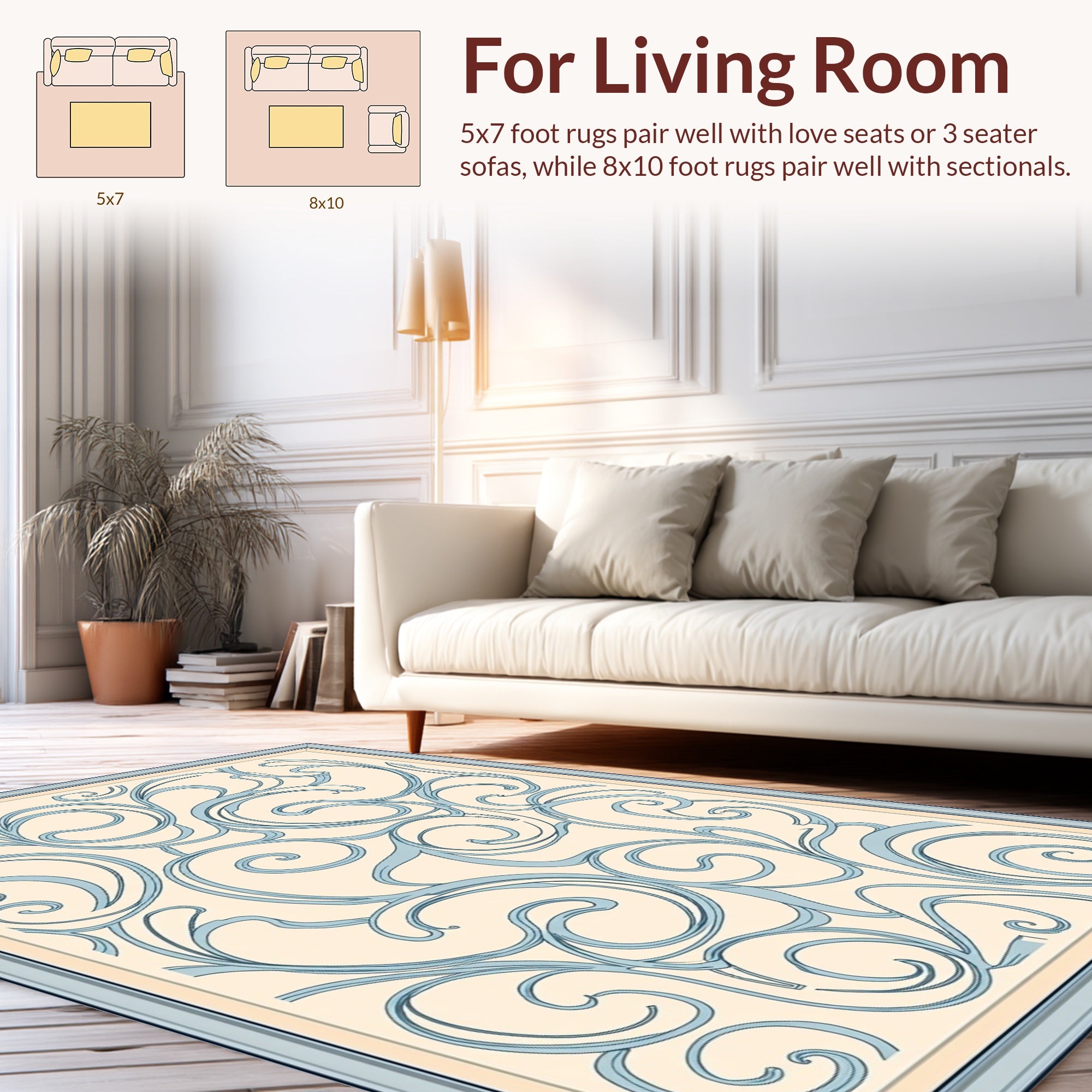 Cream Blue Swirl Pattern Design Rug