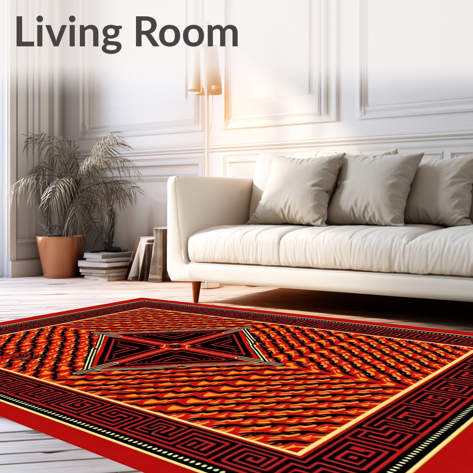 Bold Geometric Tribal Fire Rug