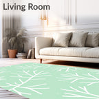 White Branch Pattern On Light Green Rug