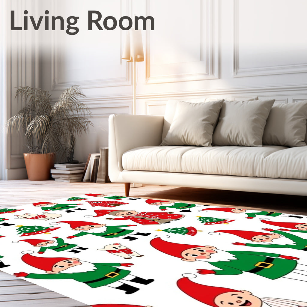 Cute Christmas Gnomes And Trees Rug