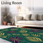 Deep Teal Tropical Leaf Arrangement Rug