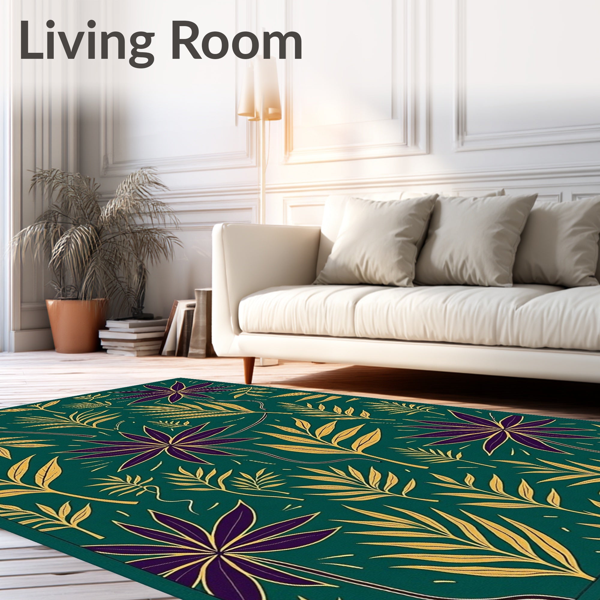 Deep Teal Tropical Leaf Arrangement Rug