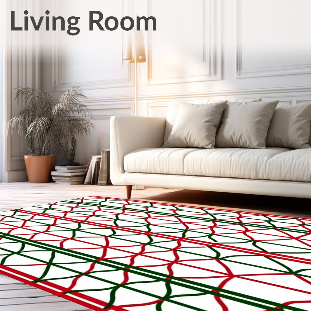 Geometric Wave Red Green Pattern Rug