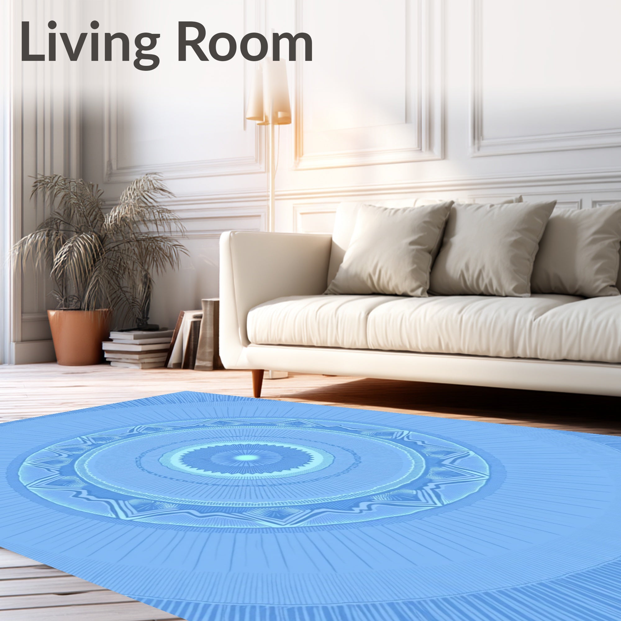Sky Blue Radial Sunburst Medallion Rug