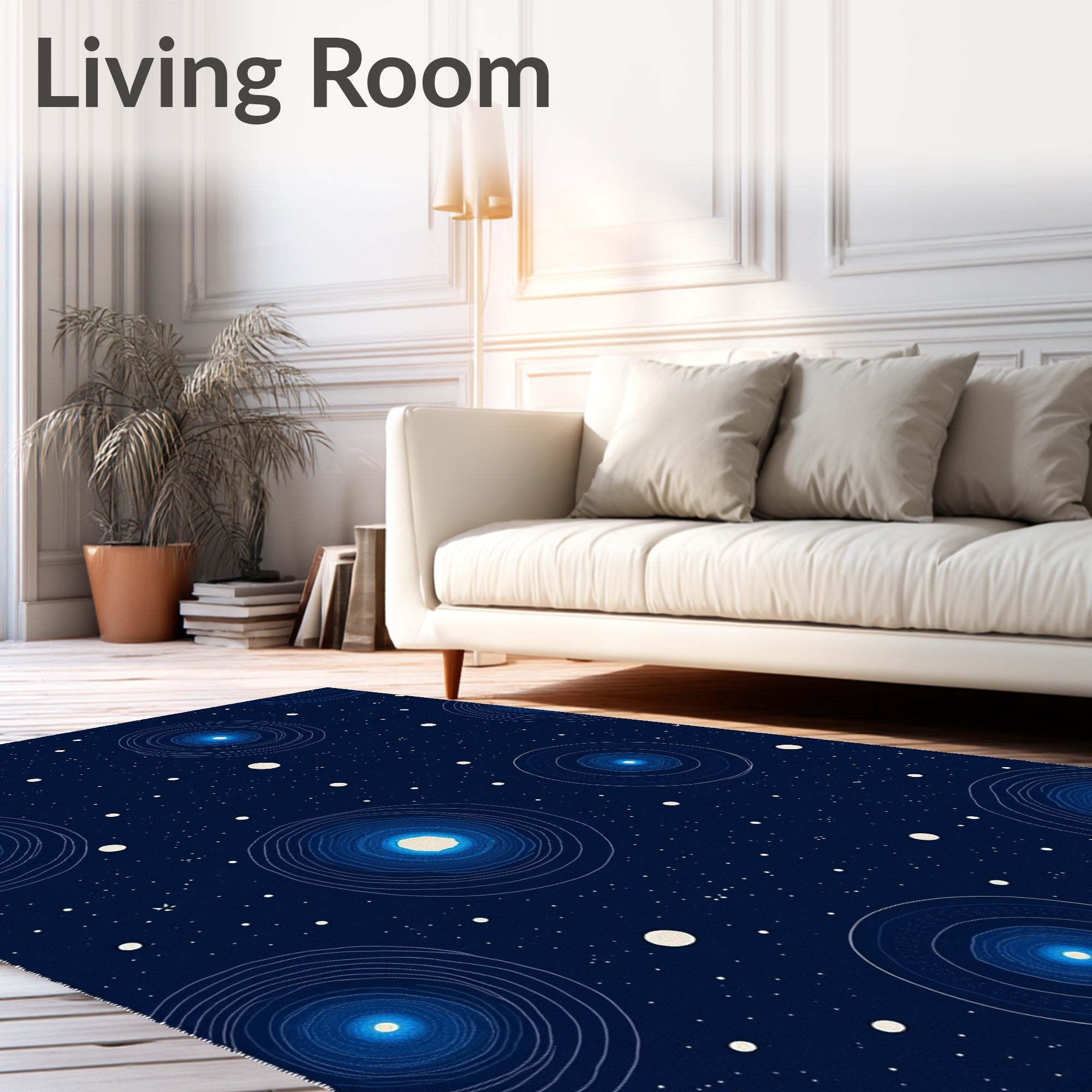 Blue Celestial Orbit Pattern Rug