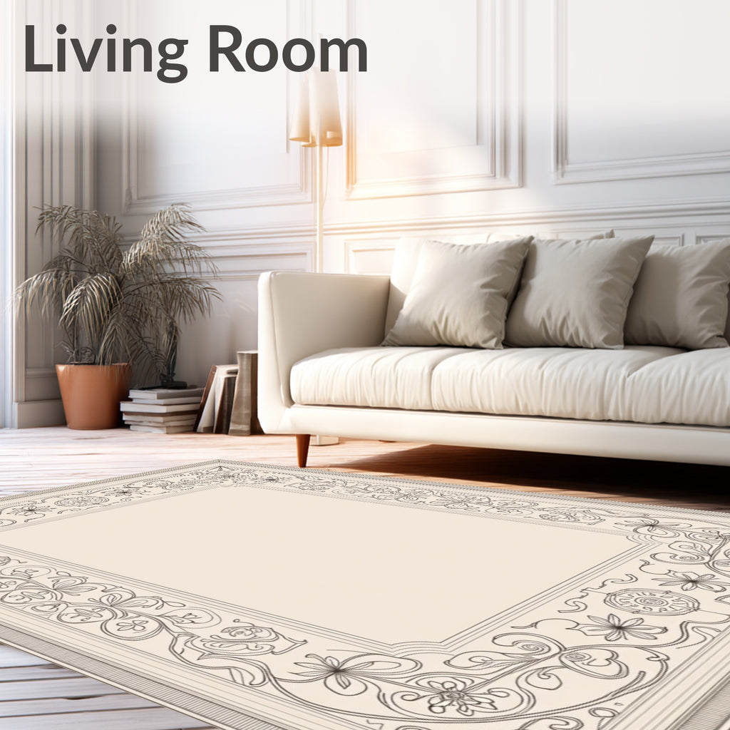 Elegant Floral Scrollwork Patterned Rug