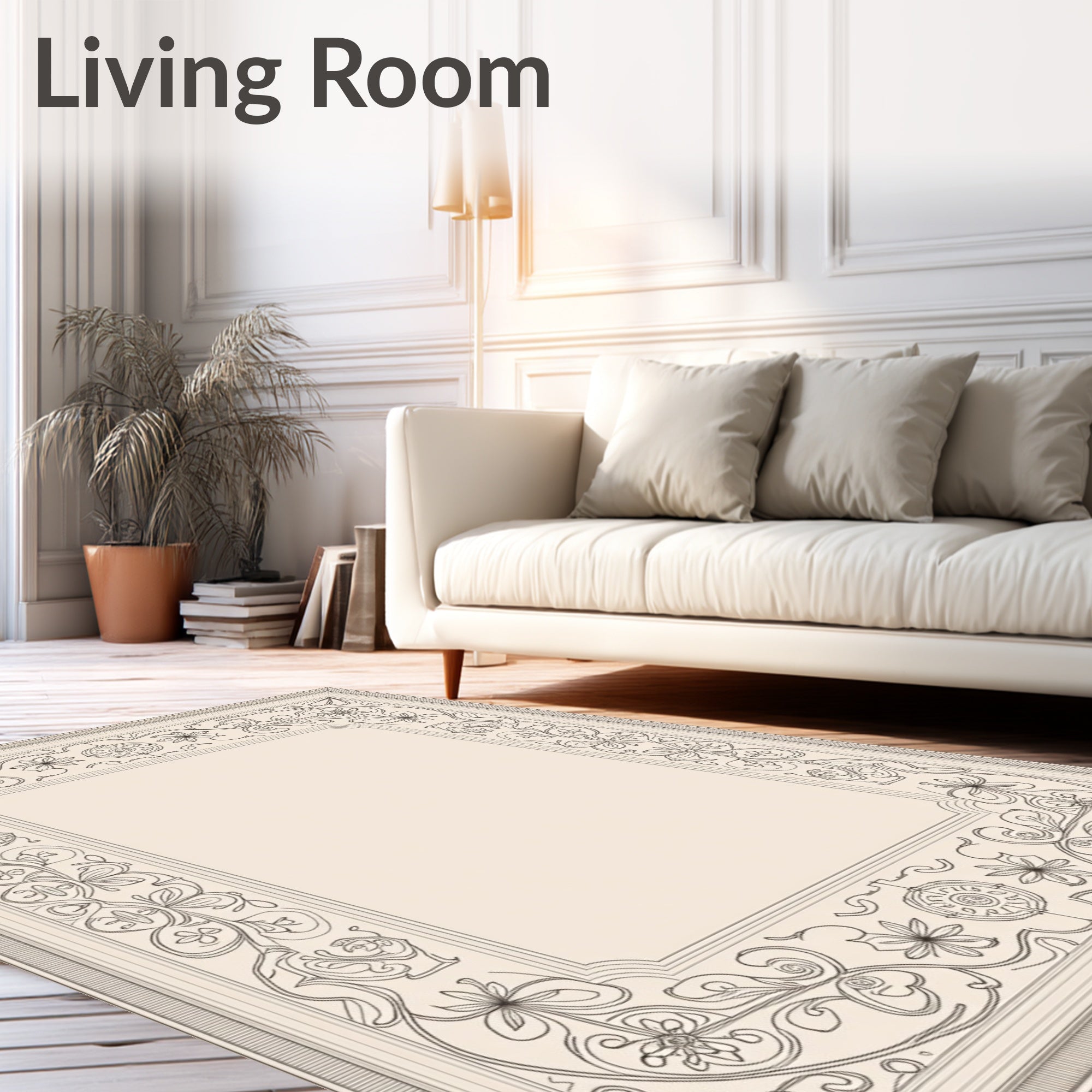 Elegant Floral Scrollwork Patterned Rug