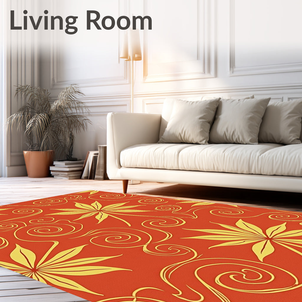 Golden Floral Swirls Pattern Rug