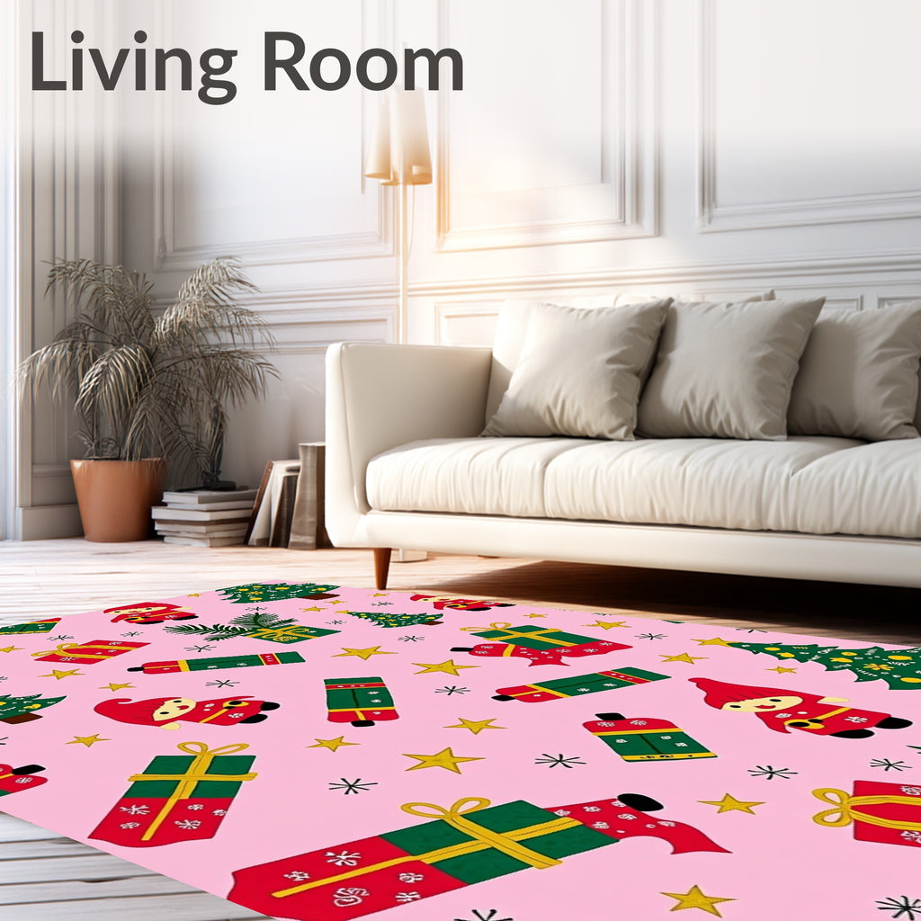 Whimsical Christmas Gnomes Gifts Pattern Rug