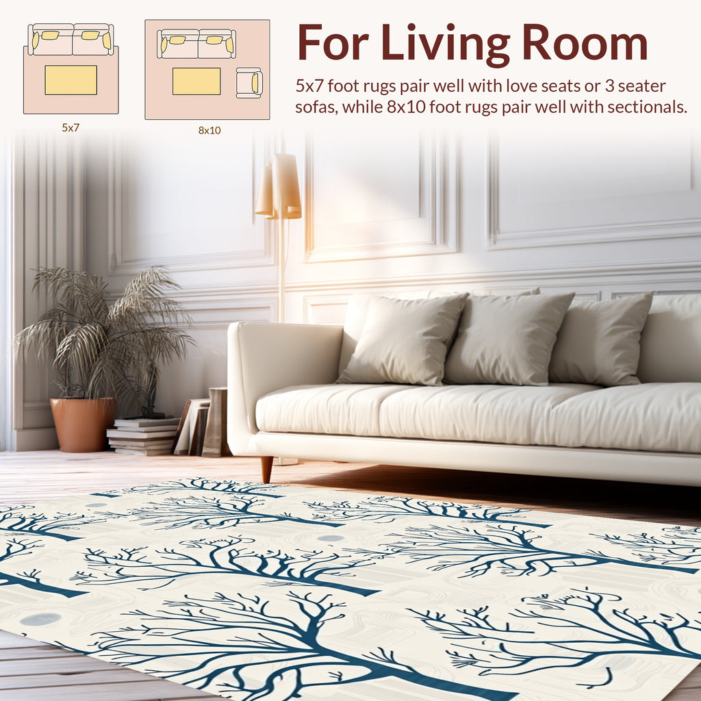 Dark Blue Winter Tree Pattern Rug