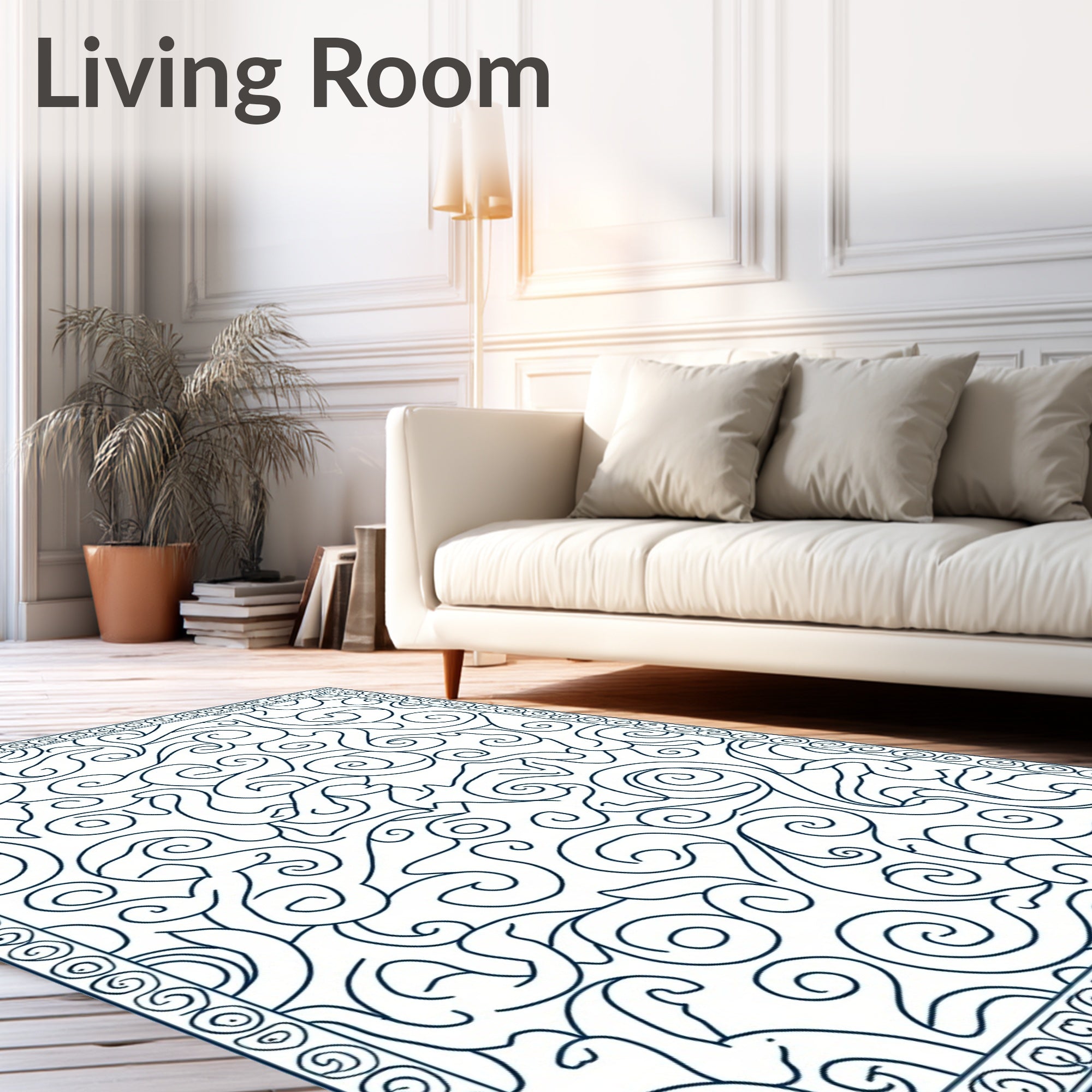 Organic Swirls Abstract Bordered Design Rug