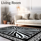 Radiating Sunburst With Geometric Border Rug