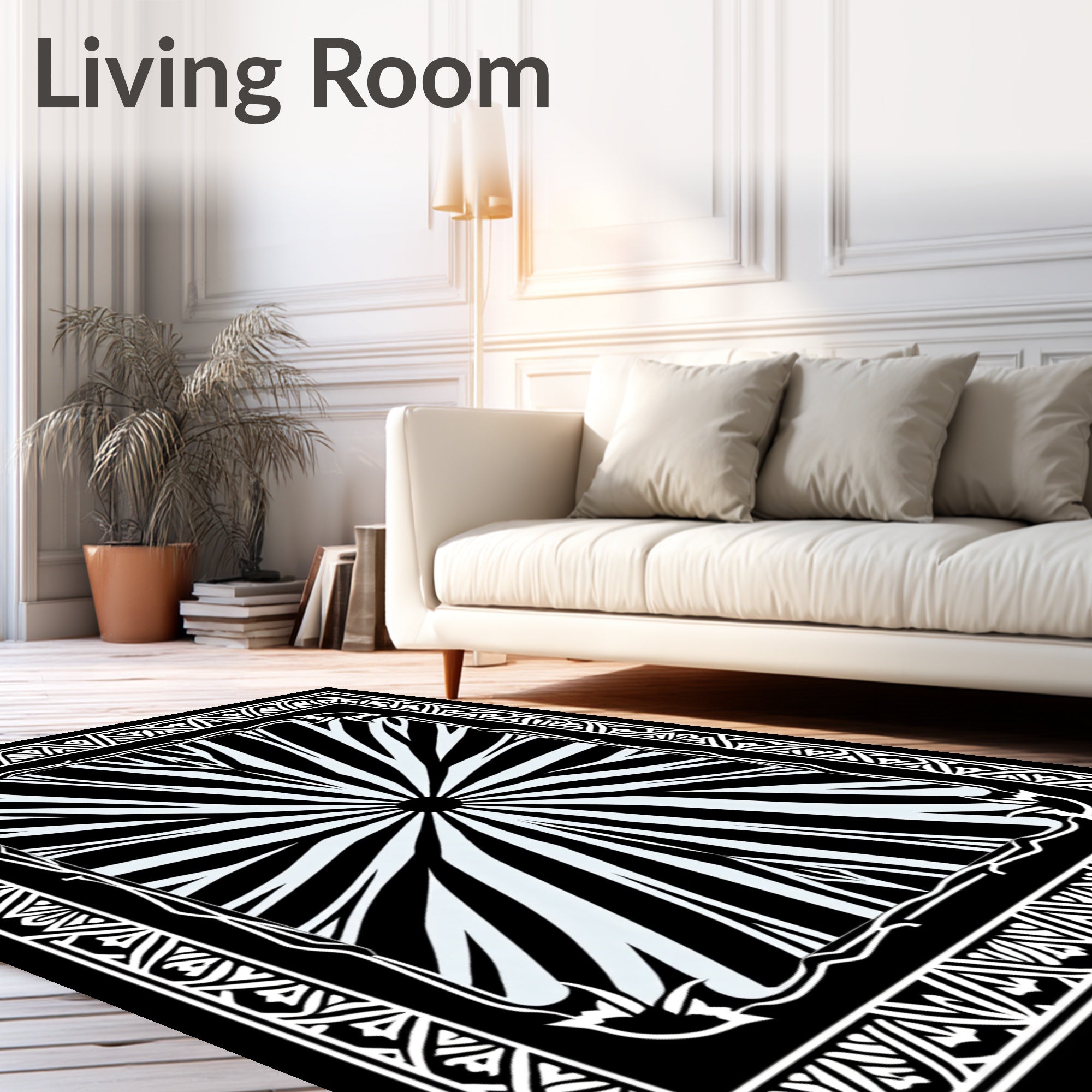 Radiating Sunburst With Geometric Border Rug