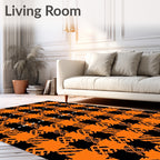 Bold Orange Black Plaid Geometric Design Rug