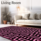 Black Pink Maze Pattern Rug