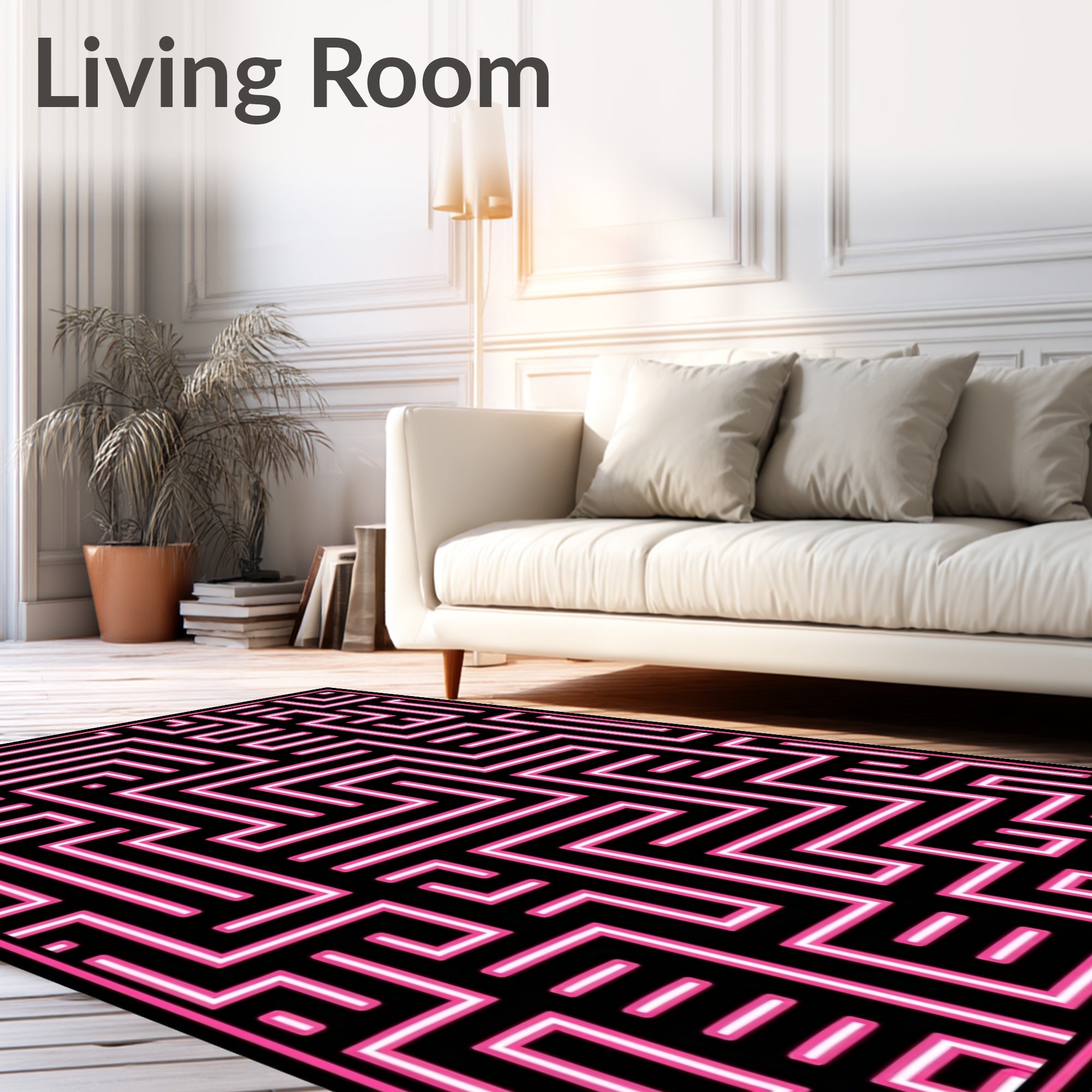Black Pink Maze Pattern Rug
