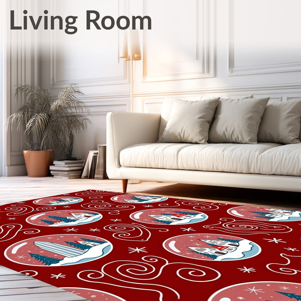 Whimsical Snow Globe Village Pattern Rug