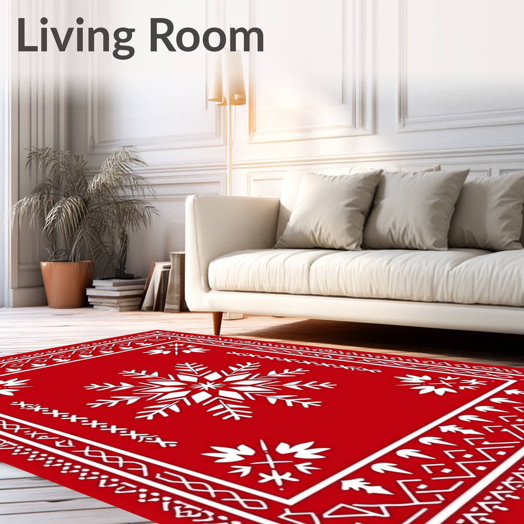 Bold White Snowflake Decorative Pattern Rug