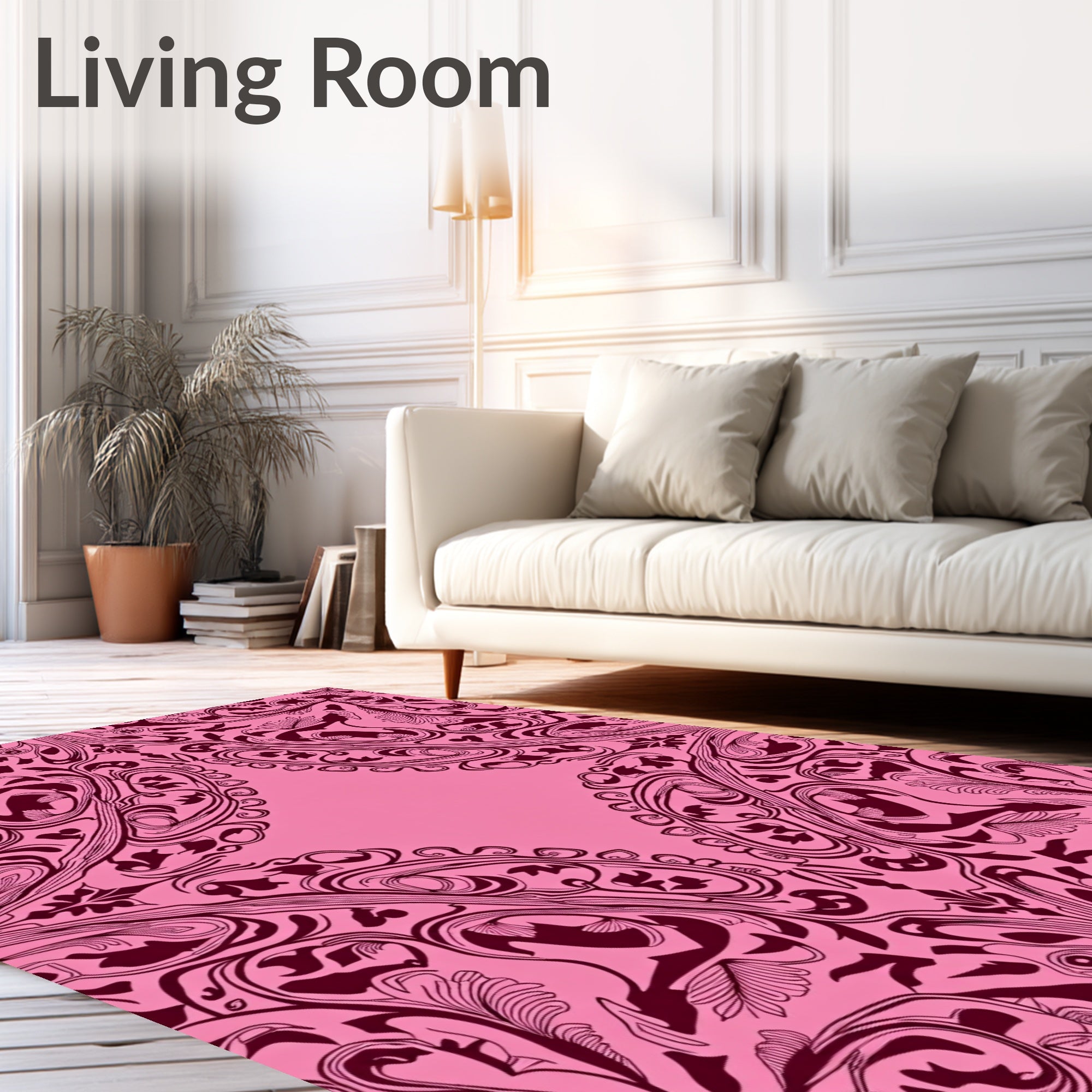 Elegant Pink Floral Swirl Pattern Rug