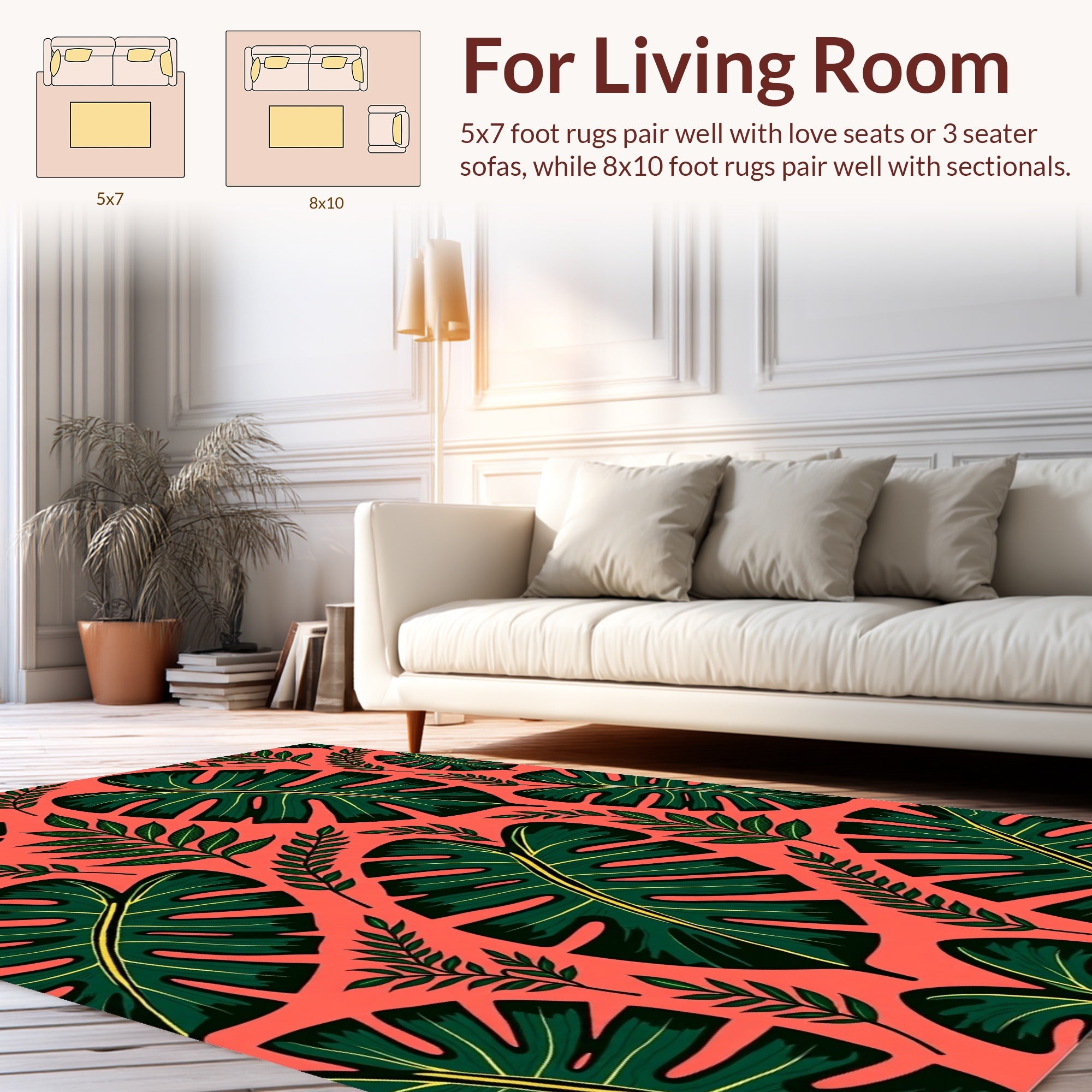 Tropical Green Leaf Pattern Design Rug