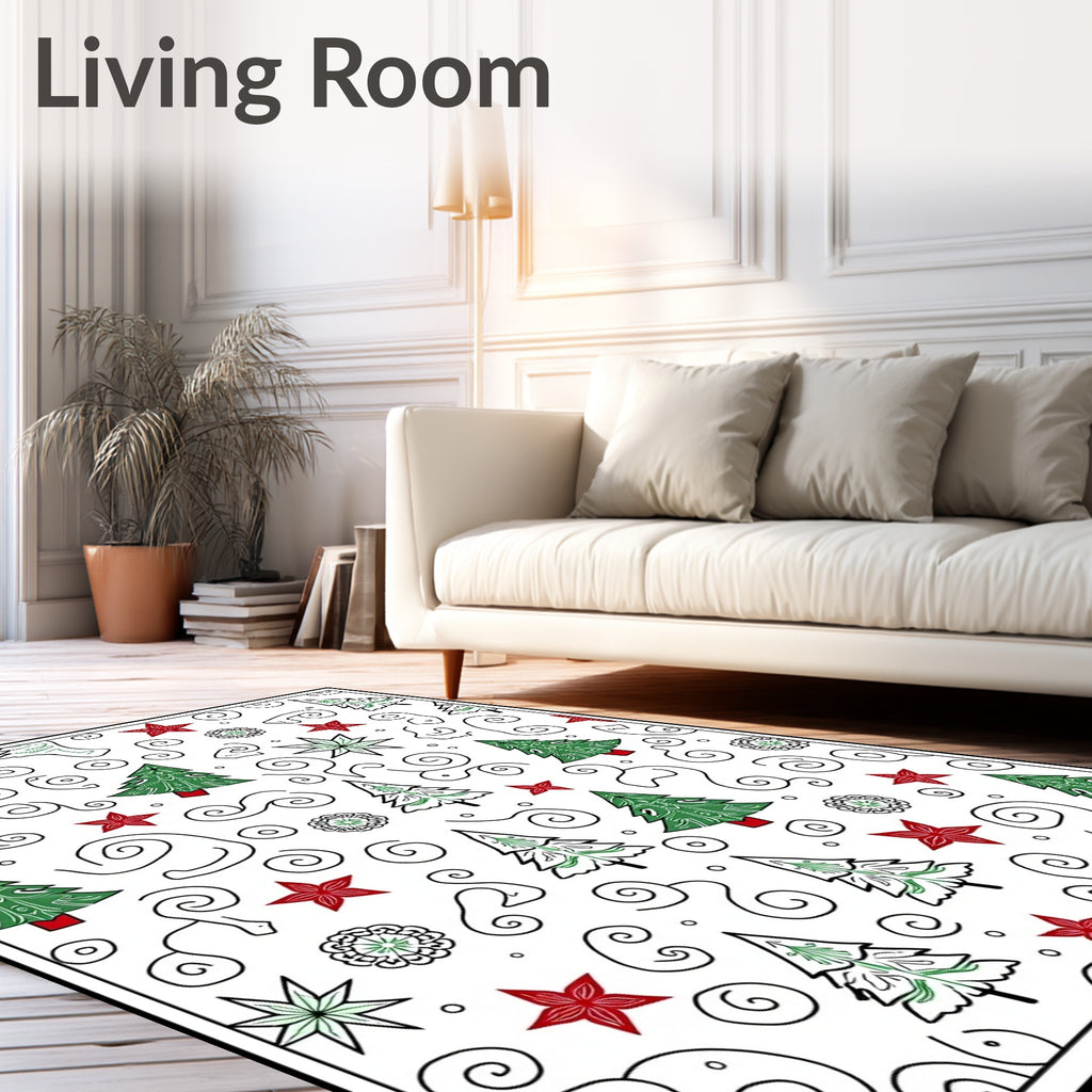 Festive Green Red Pine Swirls Rug