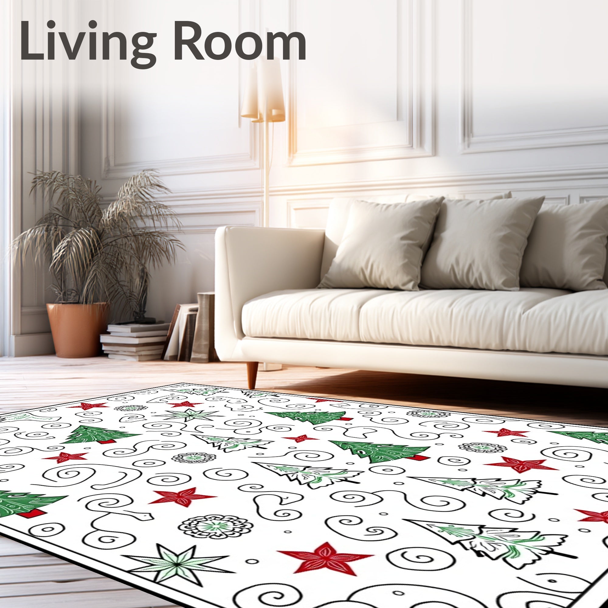Festive Green Red Pine Swirls Rug