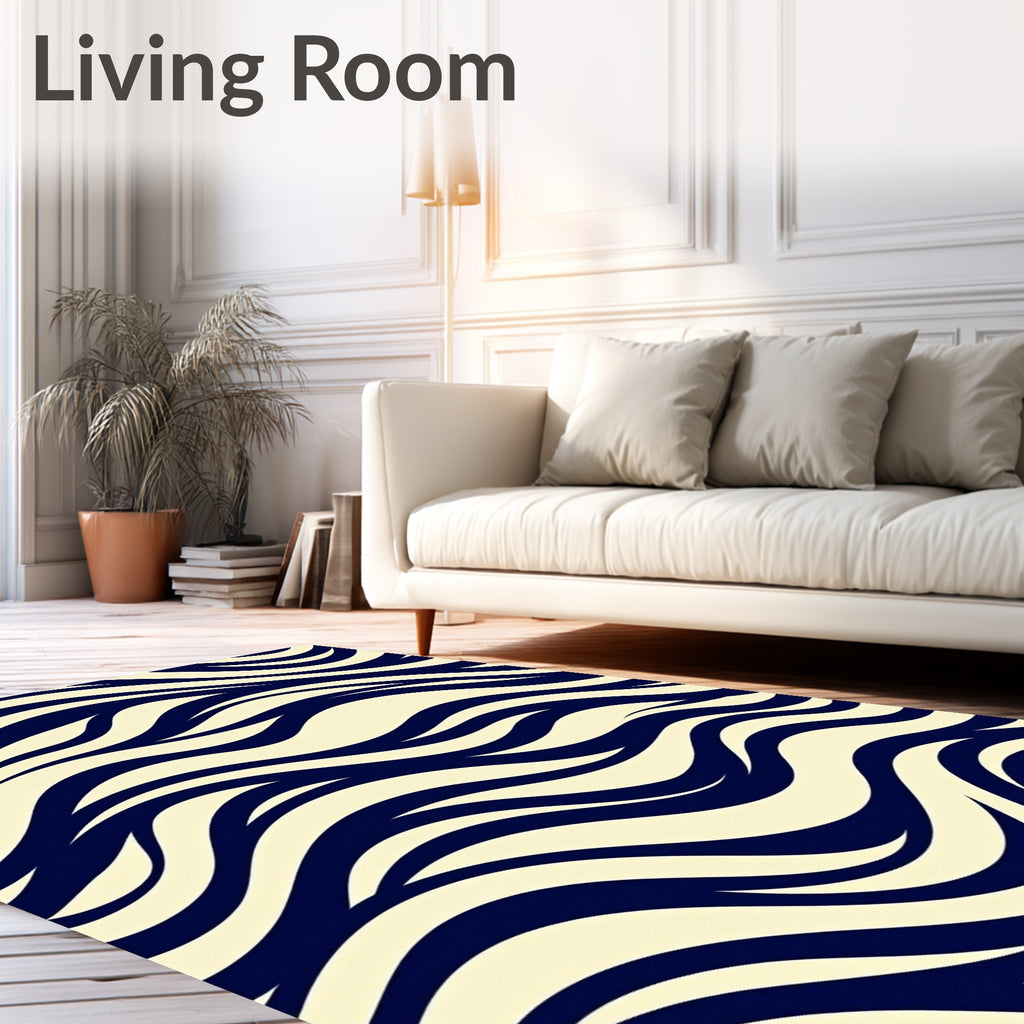 Navy Cream Wave Pattern Design Rug