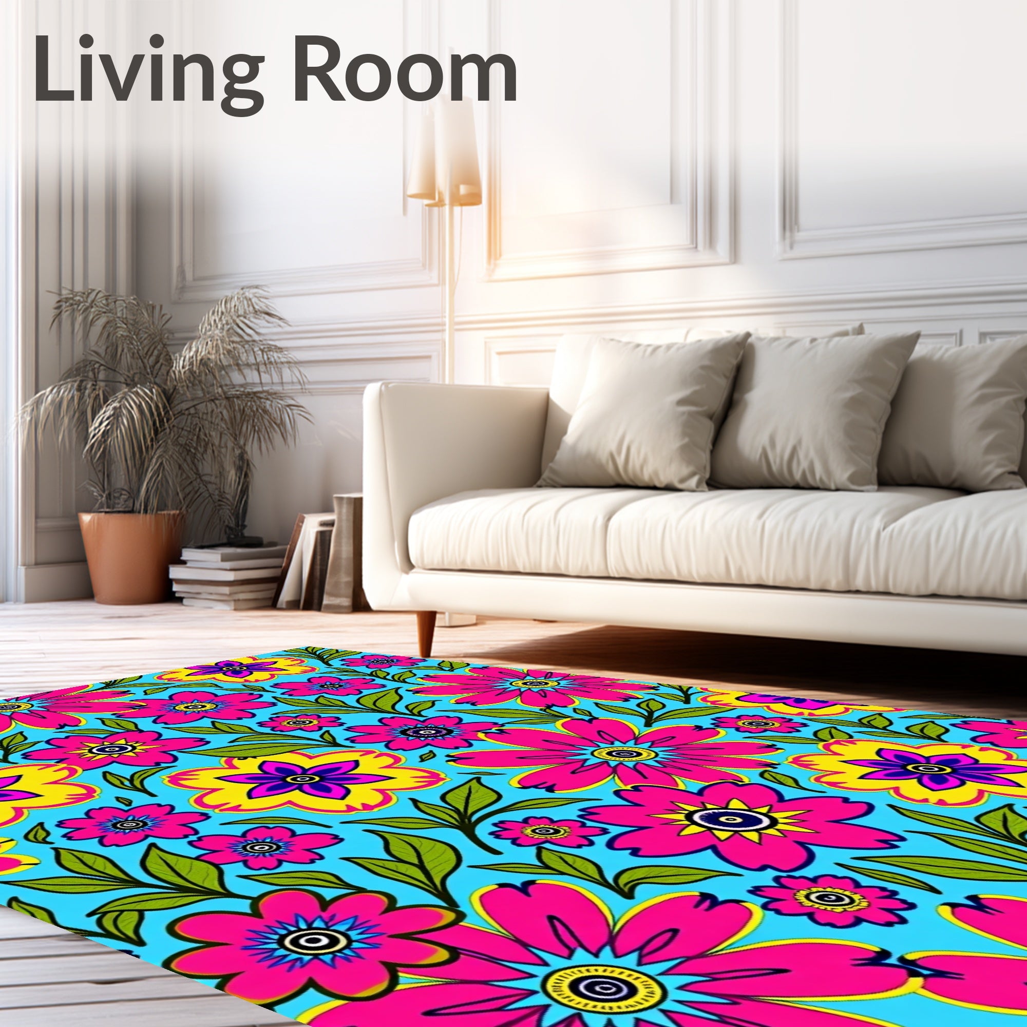 Vibrant Floral Print With Bright Hues Rug