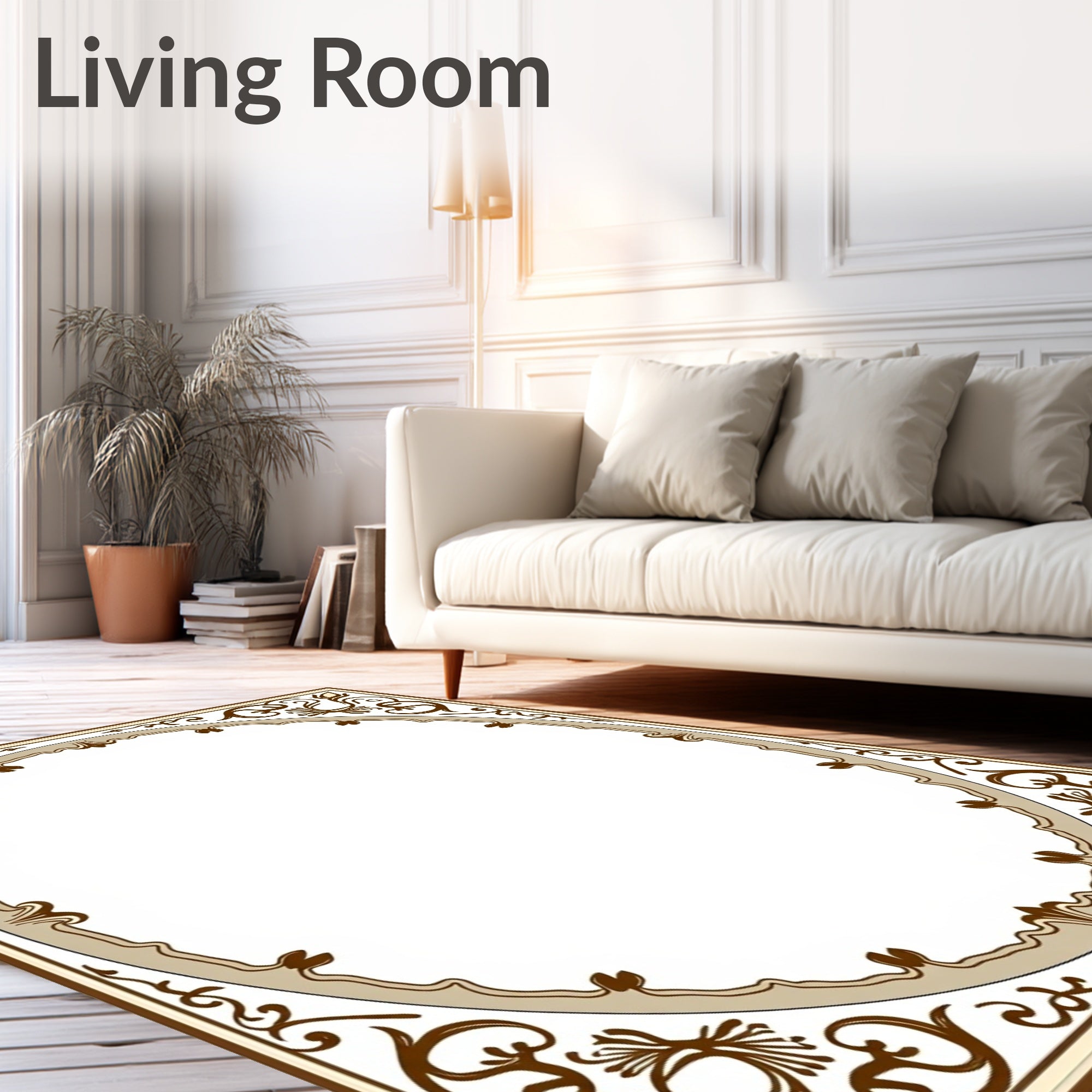 Ornate Scrollwork Classic Border Rug