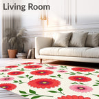 Bright Floral Pattern with Green Stems Rug