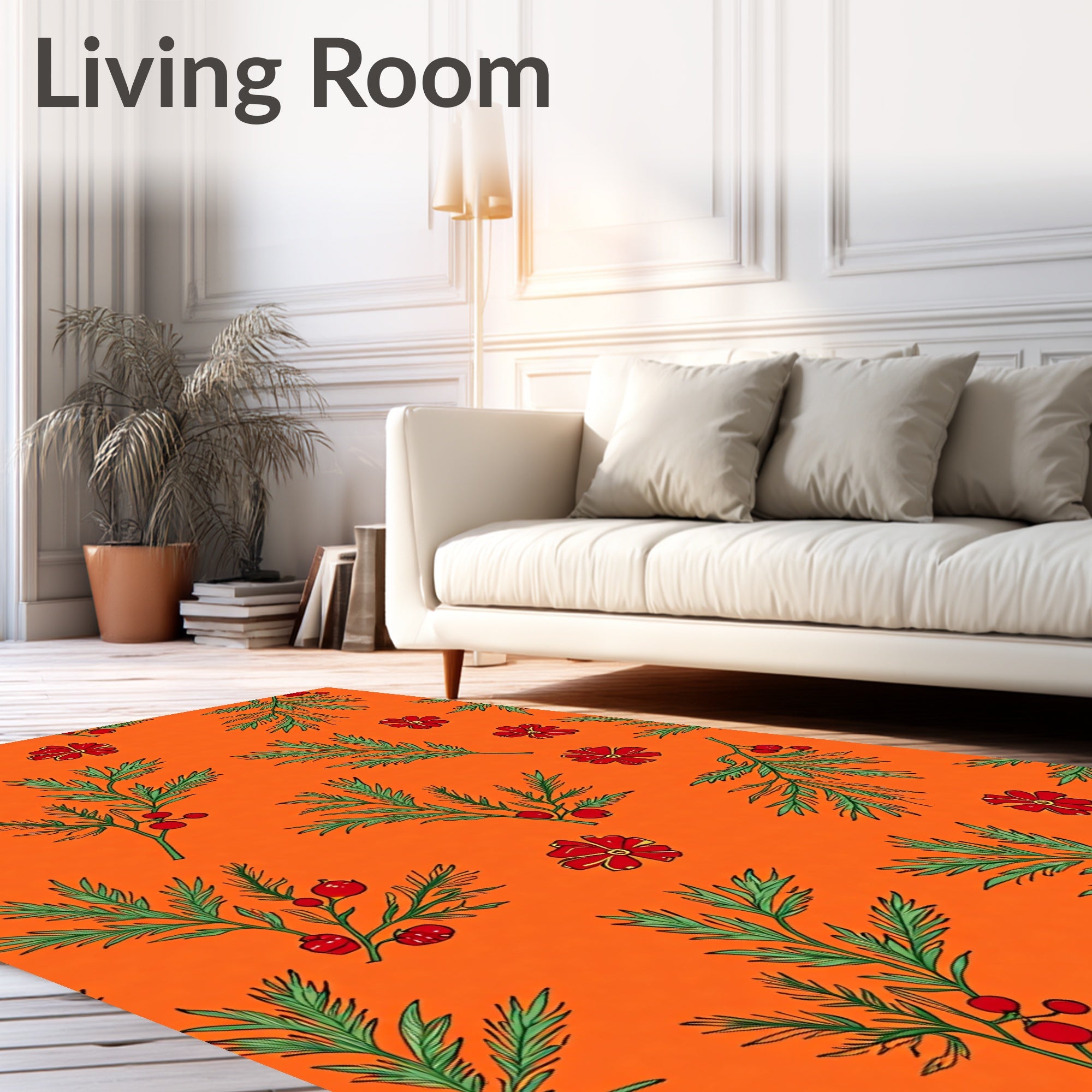 Red Floral Branch Pattern Rug