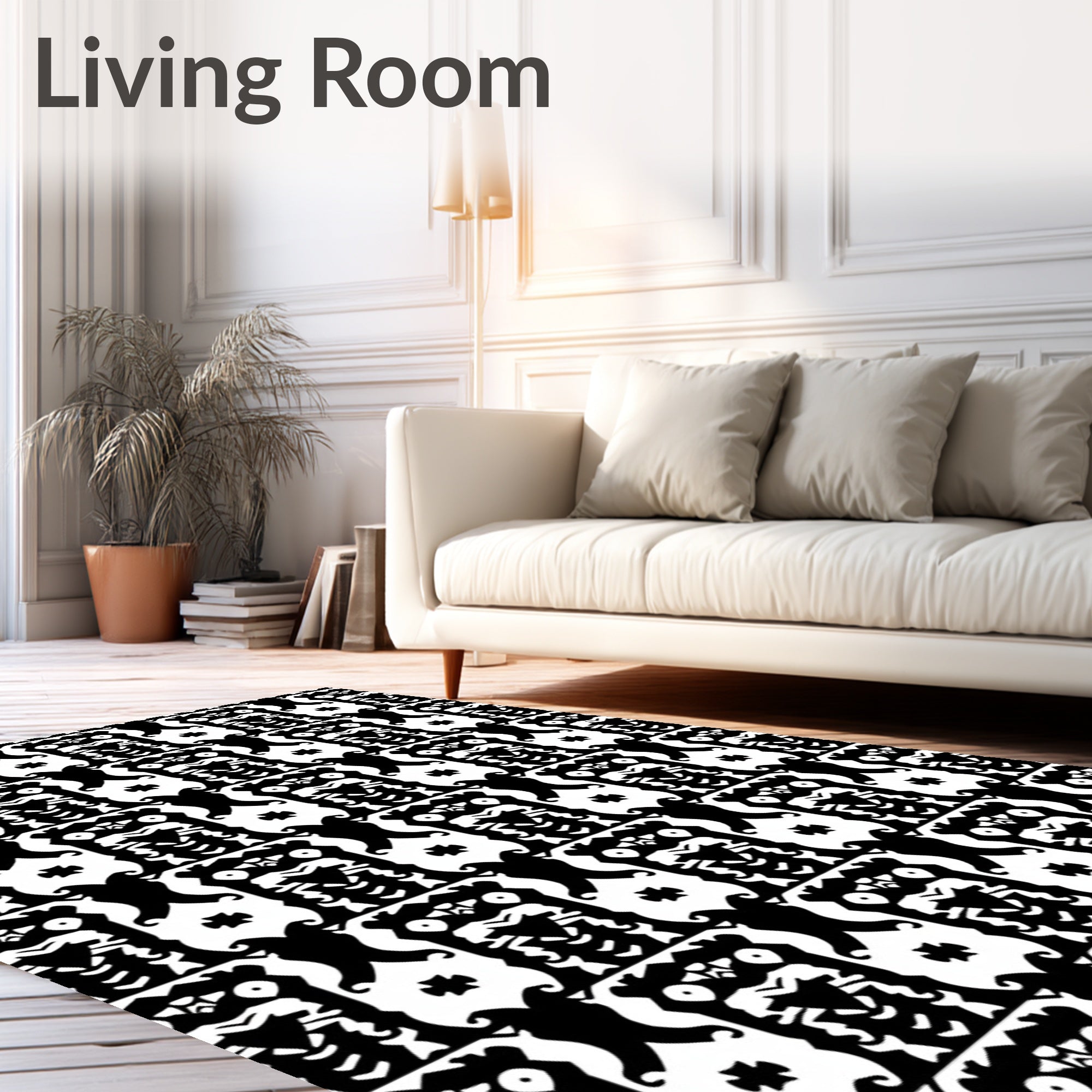 Bold Black White Abstract Pattern Rug