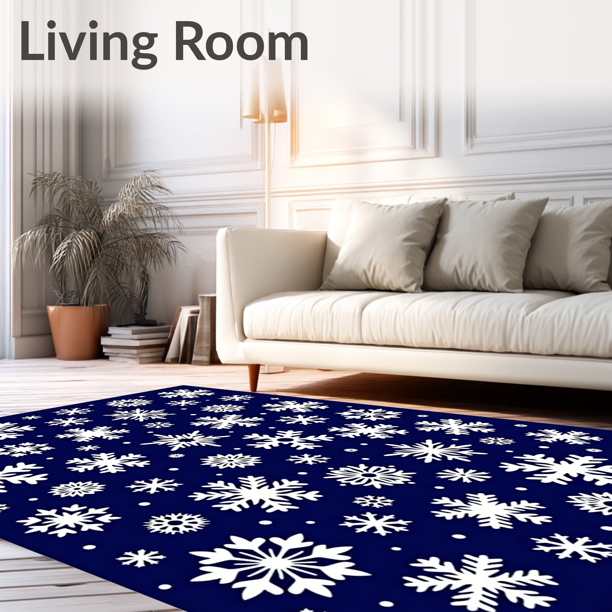 White Snowflakes on Deep Blue Background Rug
