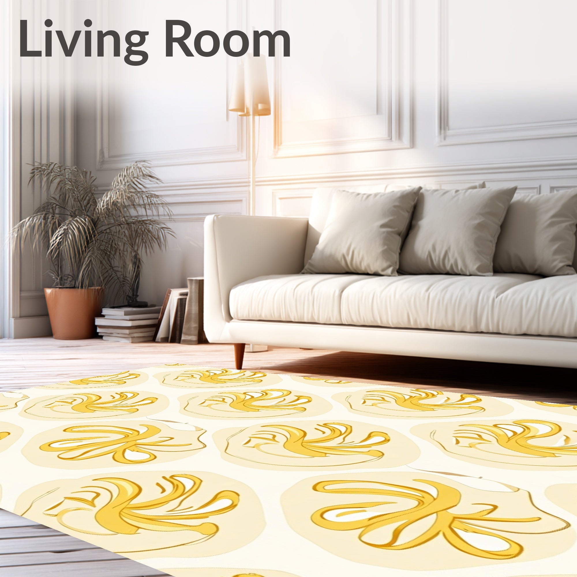 Yellow Swirl Abstract Organic Pattern Rug