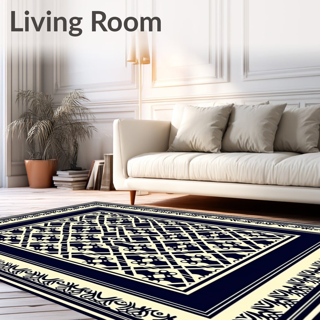 Intricate Geometric Bordered Cream Rug