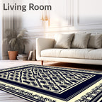 Intricate Geometric Bordered Cream Rug