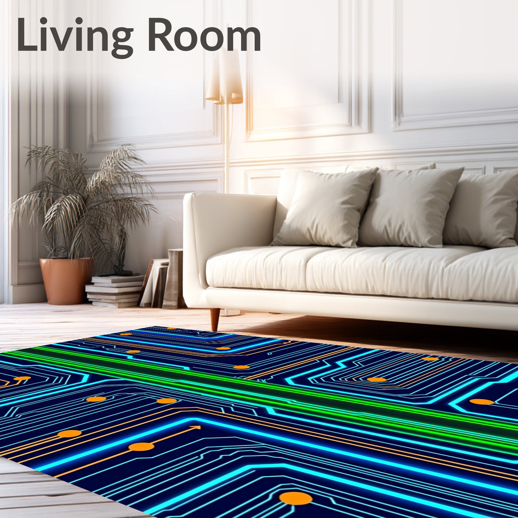 Circuit Board Neon Geometric Pattern Rug