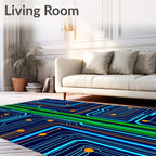 Circuit Board Neon Geometric Pattern Rug