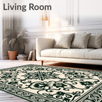 Ornate Dark Floral Scrollwork Pattern Rug