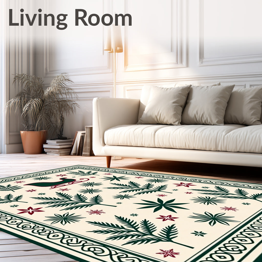 Winter Sleigh And Leaf Pattern Rug