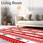 Red White Trees and Snowflakes Pattern Rug