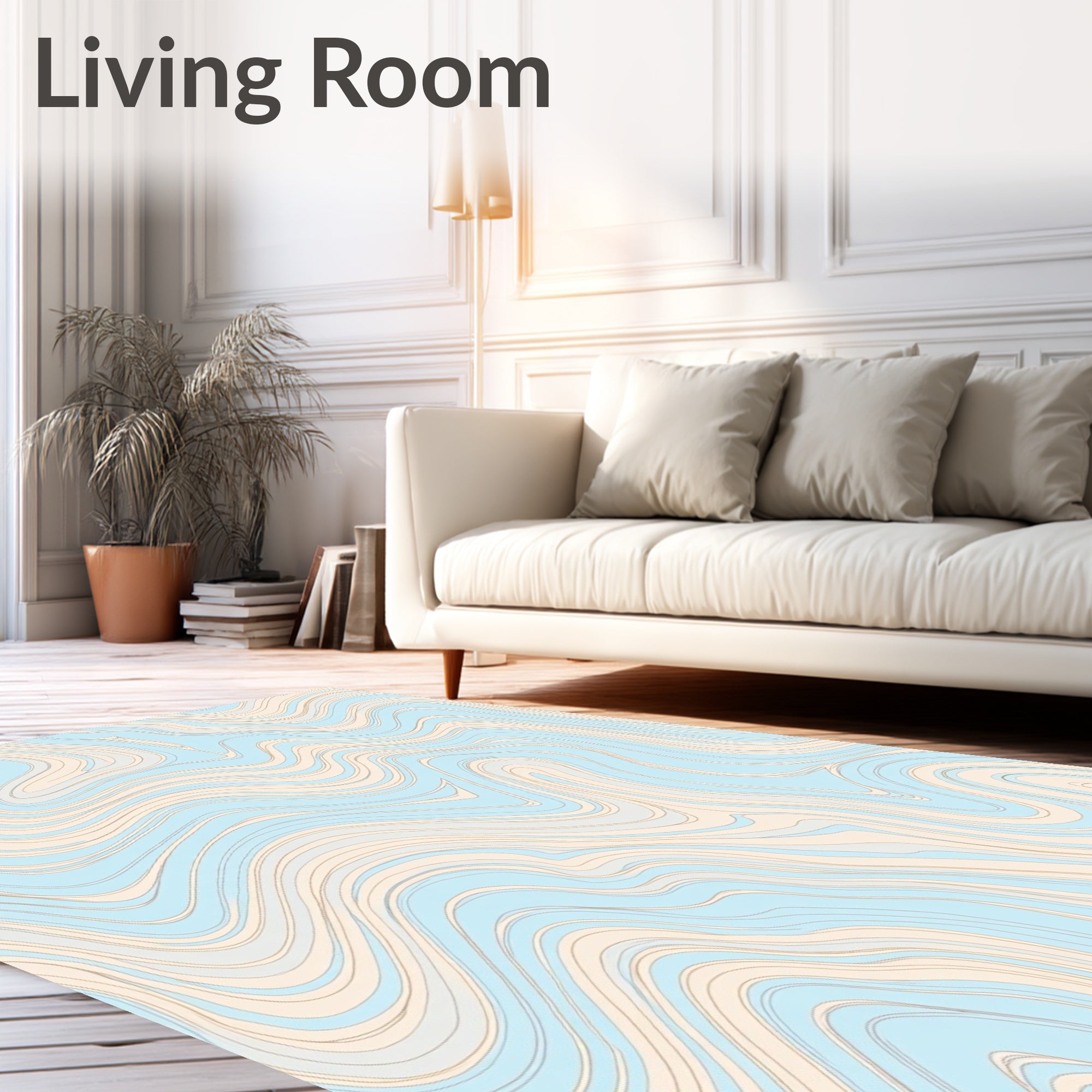 Pale Blue Cream Swirl Pattern Rug