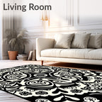 Black and White Intricate Paisley Pattern Rug
