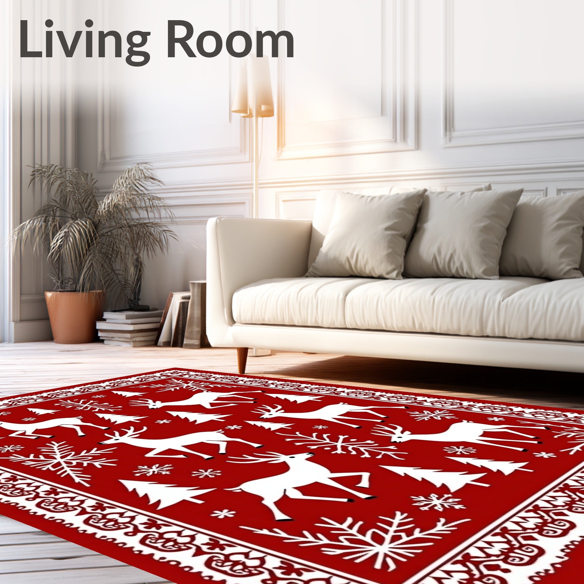 Winter Woodland 7 Deer Snowflake Pattern Rug